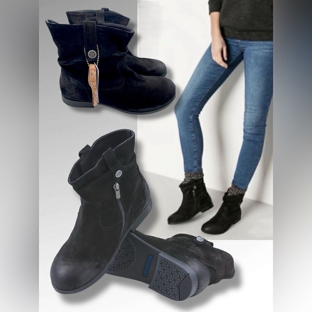 NIB BIRKENSTOCK Leather Sarina Slouch Suede Booties Boots Size 36